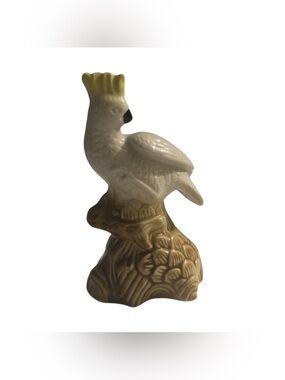 Vintage Ceramic White and Yellow Cockatiel Bird Figurine